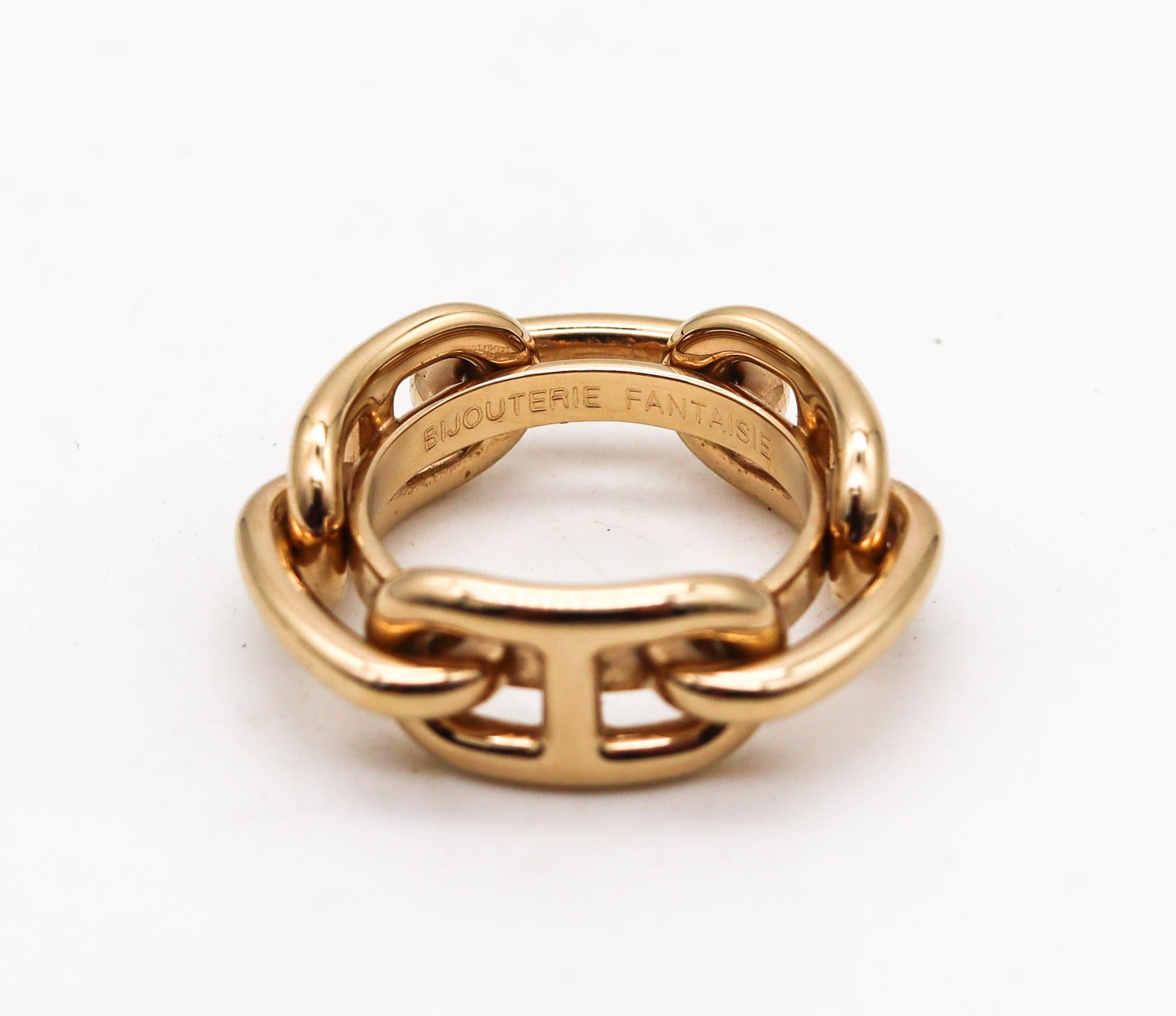 Modernist Hermes Paris Vintage Chain D'Ancre Scarf Ring In 18Kt Yellow Gold Plated In Box