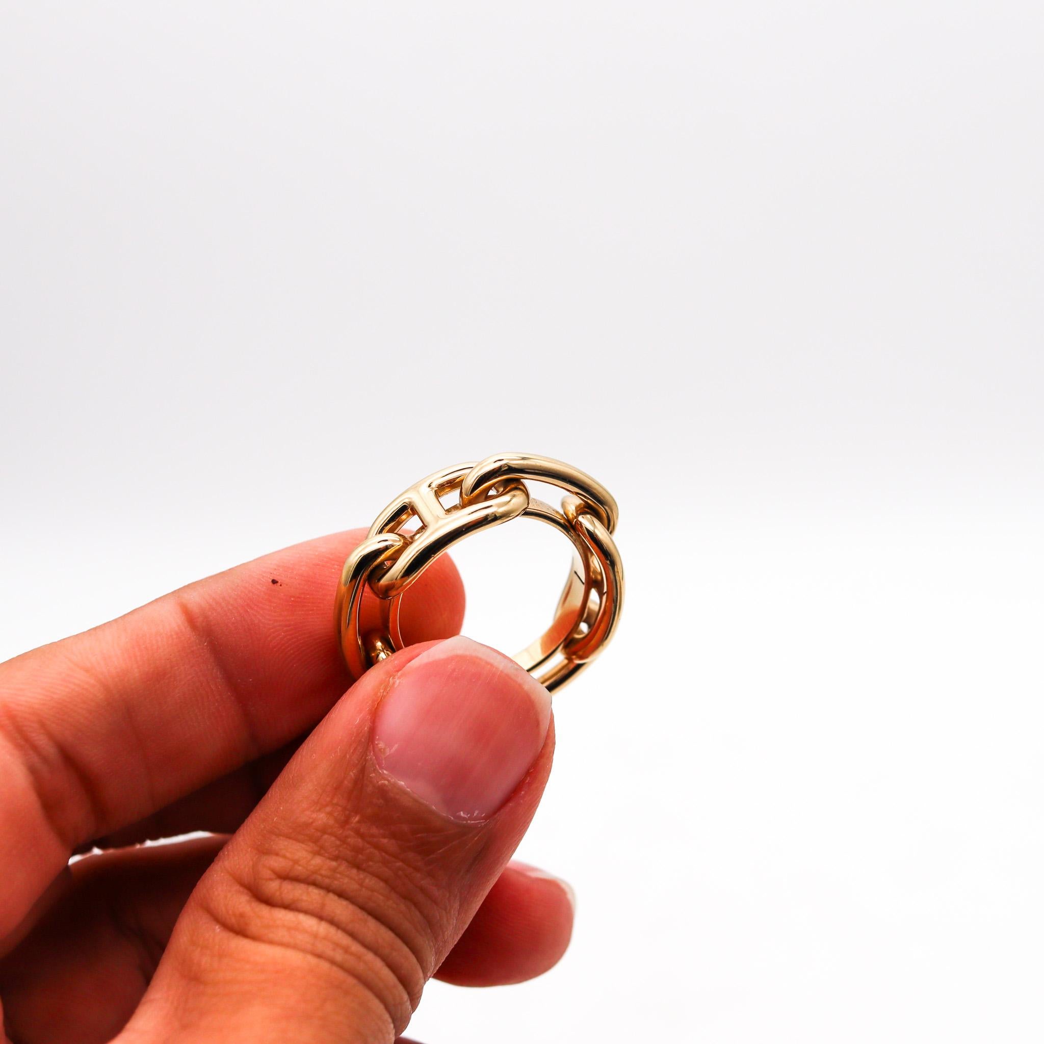 Hermes Paris Vintage Chain D'Ancre Scarf Ring In 18Kt Yellow Gold Plated In Box In Excellent Condition In Miami, FL