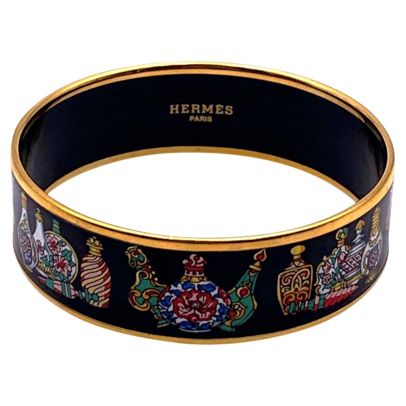 Hermes Paris Vintage Cloisonné Enamel Flacon Bangle Bracelet