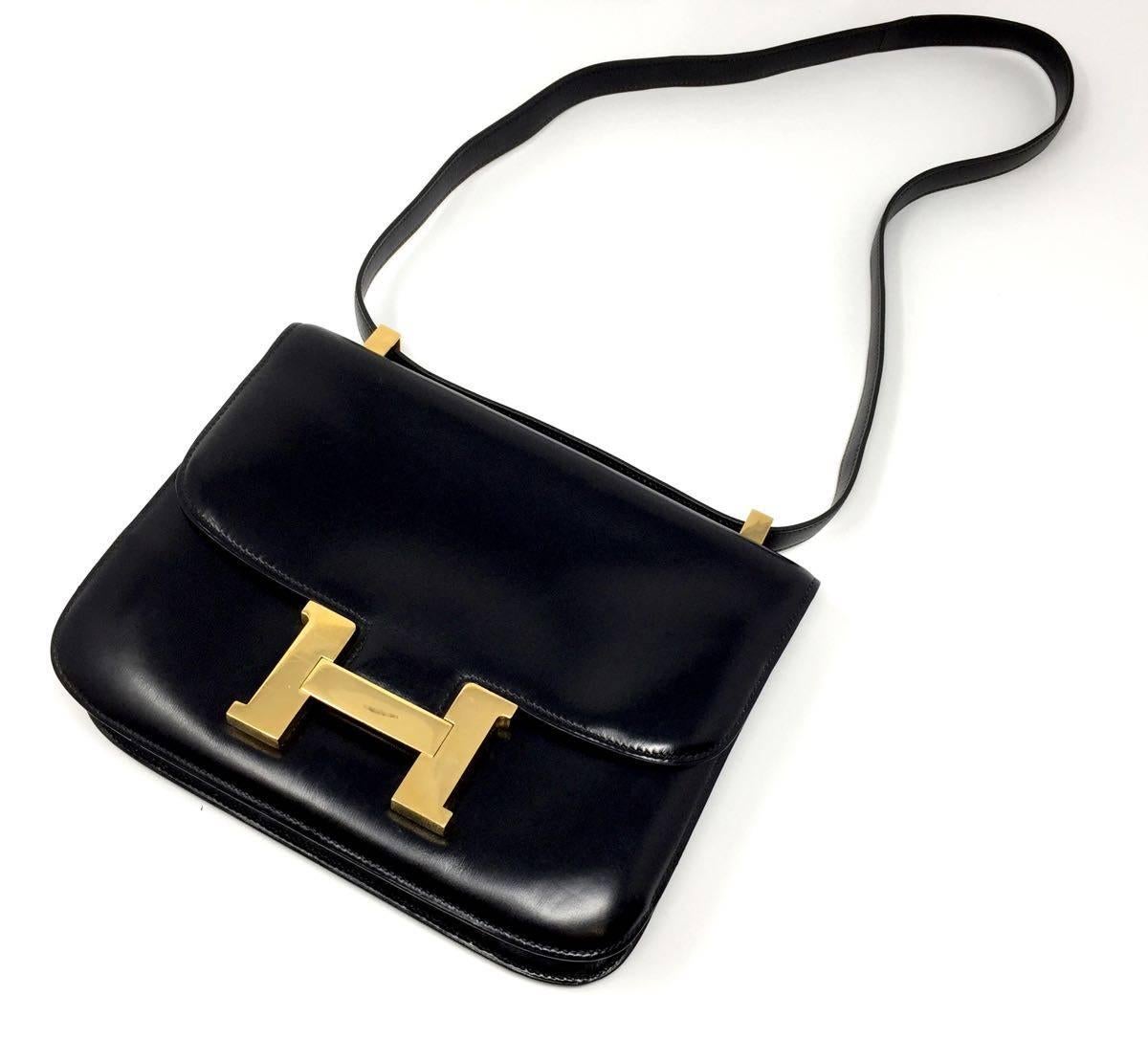 Hermes Paris Vintage Black Box Leather Constance Bag, 1976 7