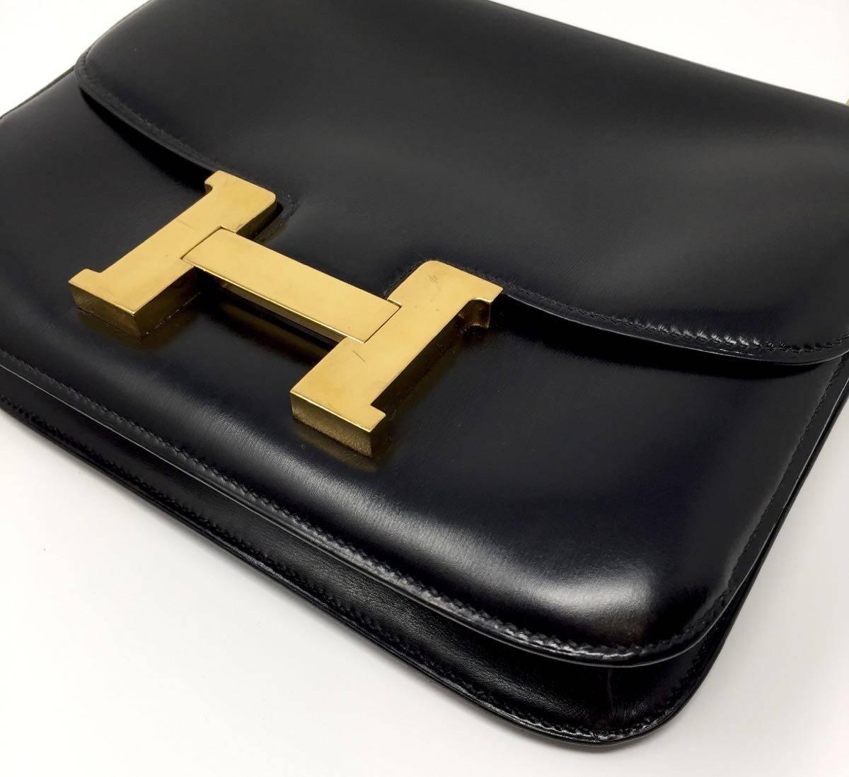 Hermes Paris Vintage Black Box Leather Constance Bag, 1976 8