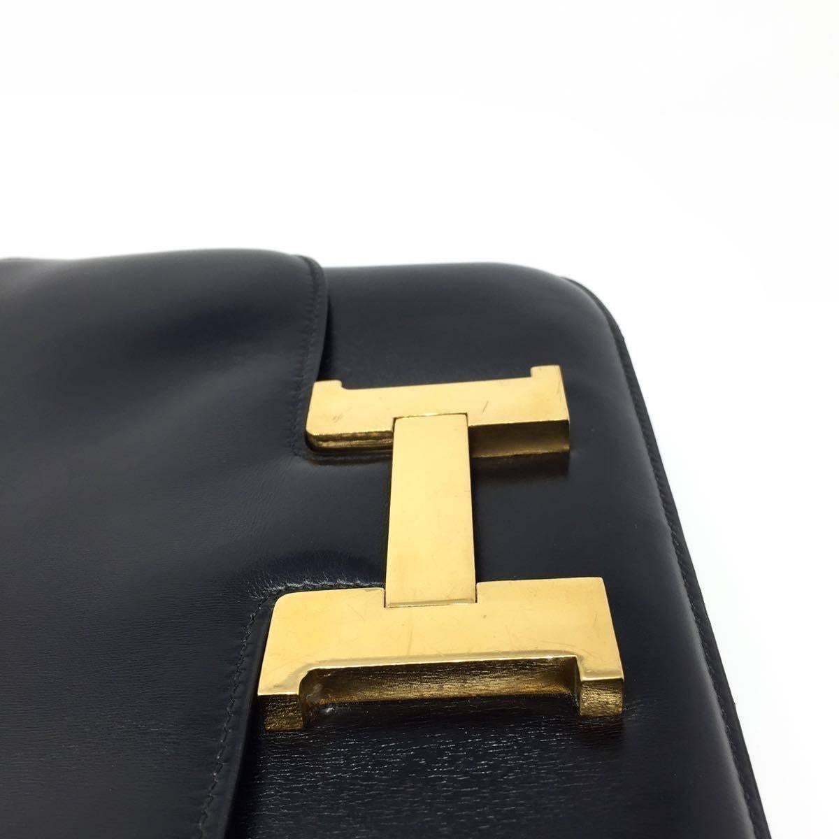 Hermes Paris Vintage Black Box Leather Constance Bag, 1976 1