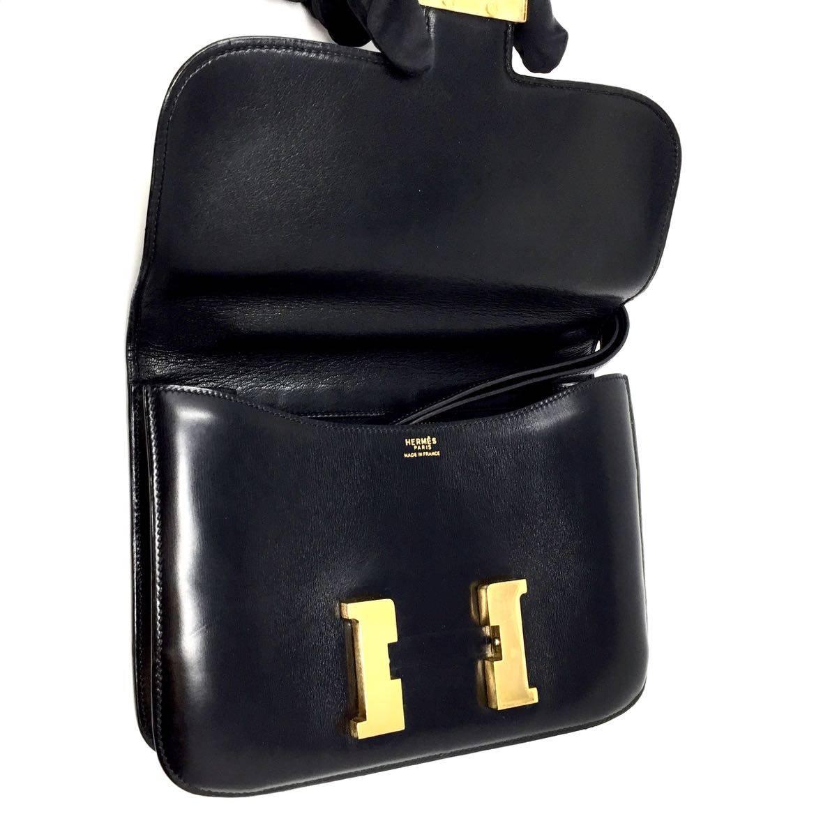 Hermes Paris Vintage Black Box Leather Constance Bag, 1976 2