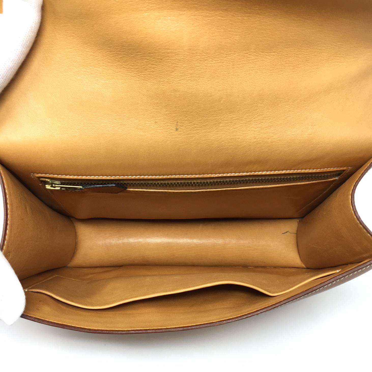 Brown Hermes Paris Vintage Gold Courchevelle Leather Constance Bag, 1976