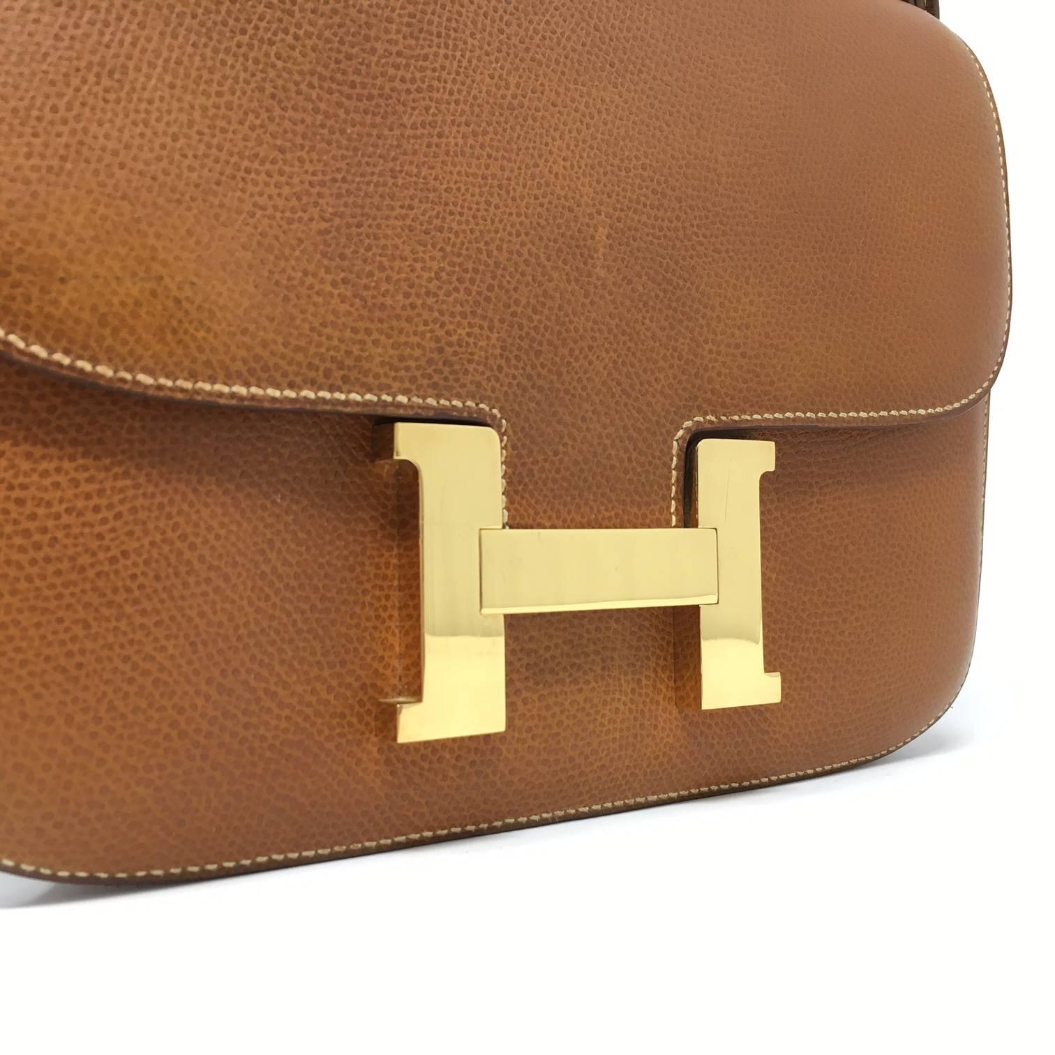 Hermes Paris Vintage Gold Courchevelle Leather Constance Bag, 1976 1