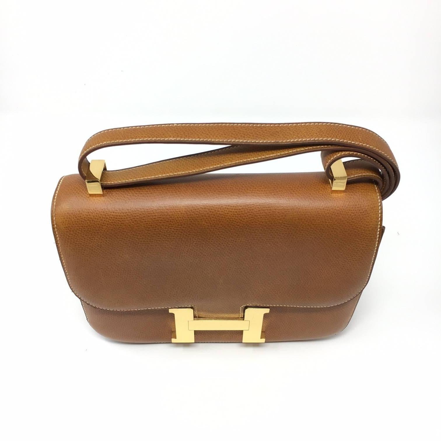 Hermes Paris Vintage Gold Courchevelle Leather Constance Bag, 1976 3