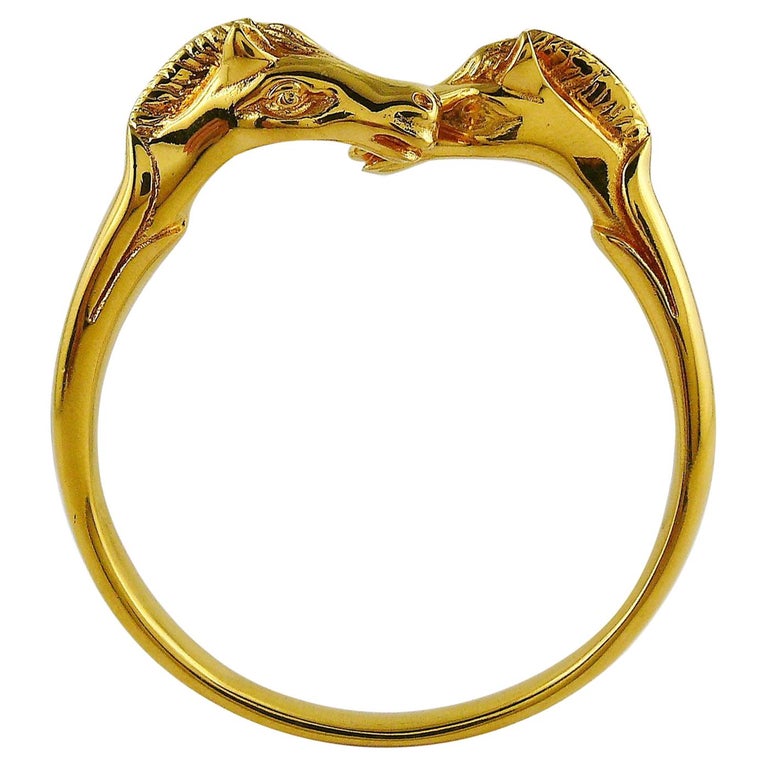 Hermes Paris Vintage Double Horse Head Bangle Bracelet at 1stDibs