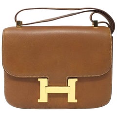 Hermes Paris Vintage Gold Courchevelle Leather Constance Bag, 1976
