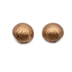 Hermes Paris Vintage Gold Metal Celestial Dome Clip On Earrings
