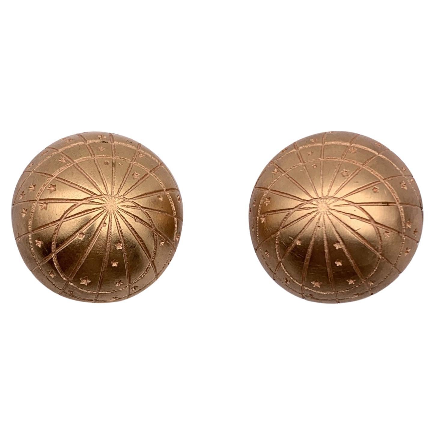 Hermes Paris Vintage Gold Metal Celestial Dome Clip On Earrings For Sale