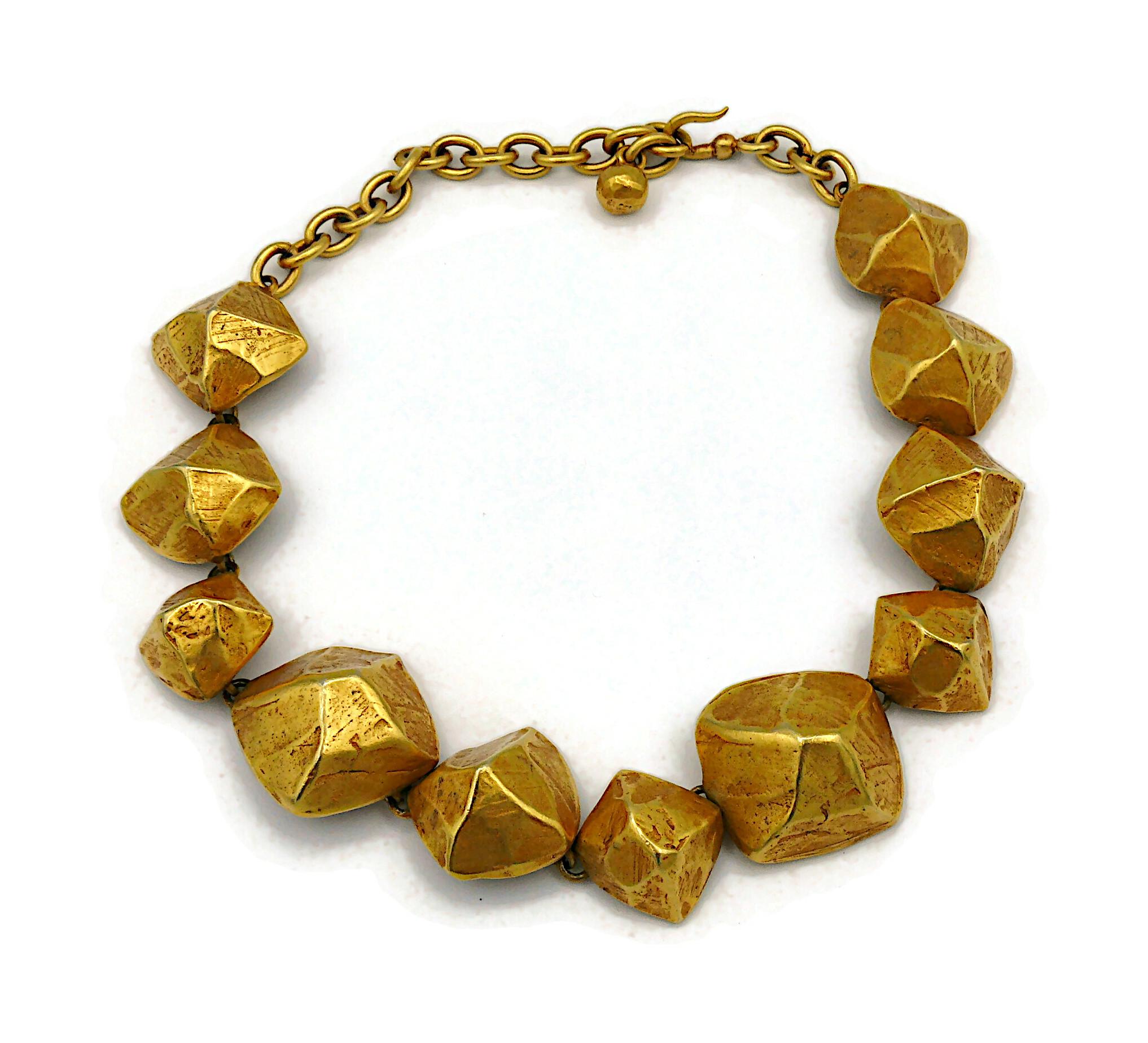 HERMES PARIS Vintage Gold Ton Nugget Design Halskette Damen im Angebot