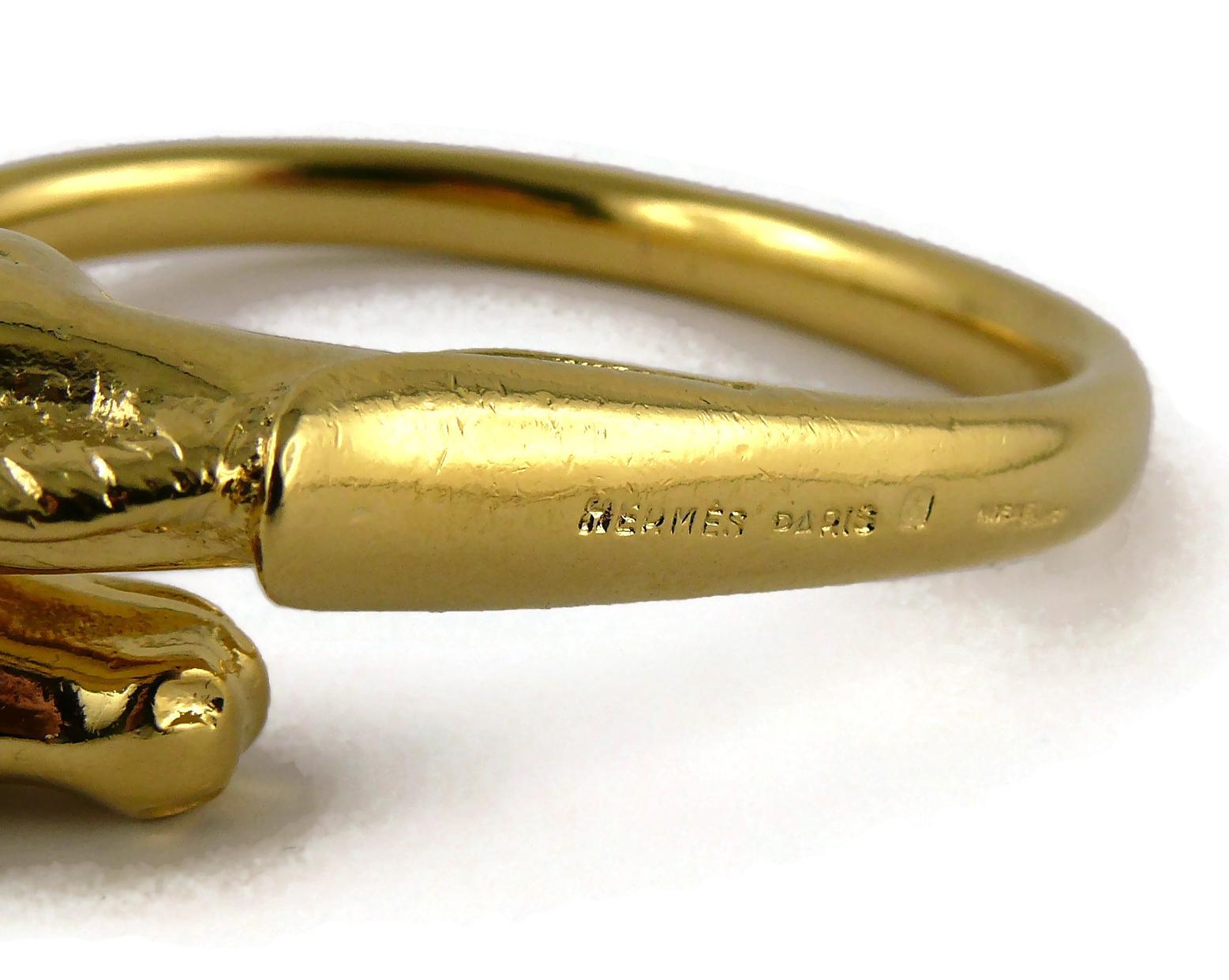 Hermes Paris Vintage Gold Toned Double Horse Head Bangle Bracelet 3