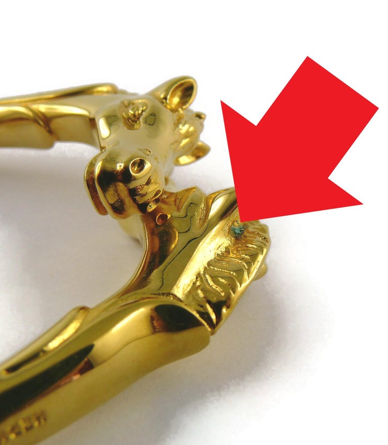 Hermes Paris Vintage Gold Toned Double Horse Head Bangle Bracelet 