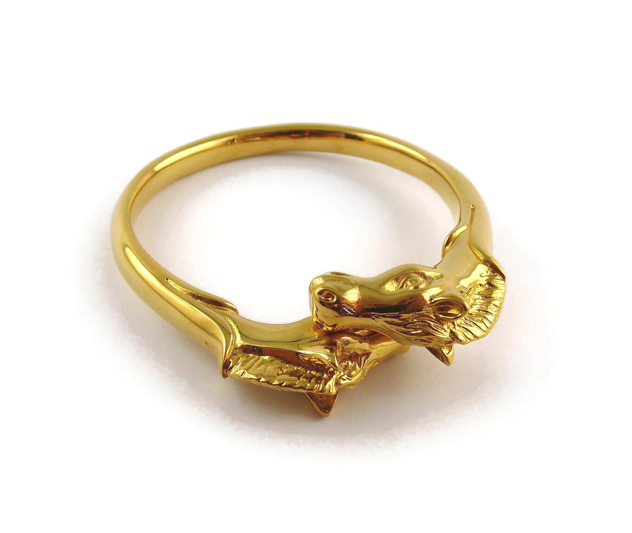 Hermes Paris Vintage Gold Toned Double Horse Head Bangle Bracelet 1