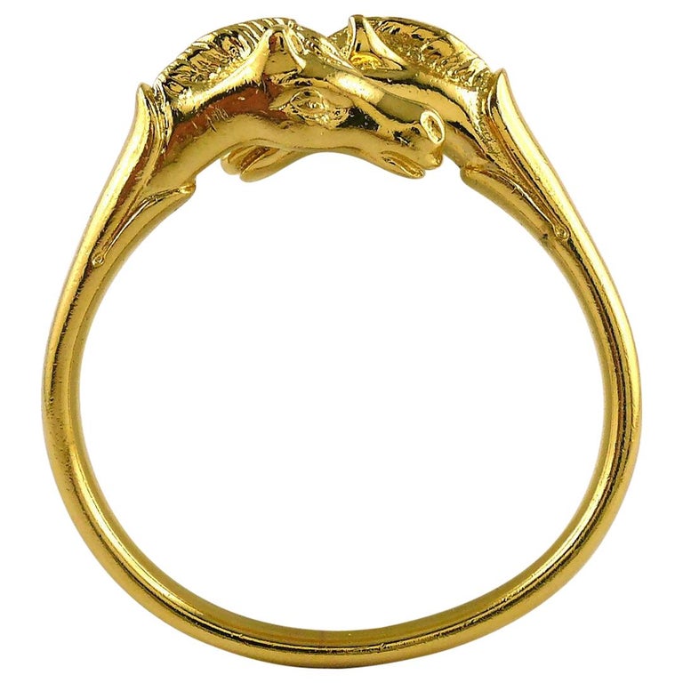 Hermes Paris Vintage Gold Toned Double Horse Head Bangle Bracelet For ...