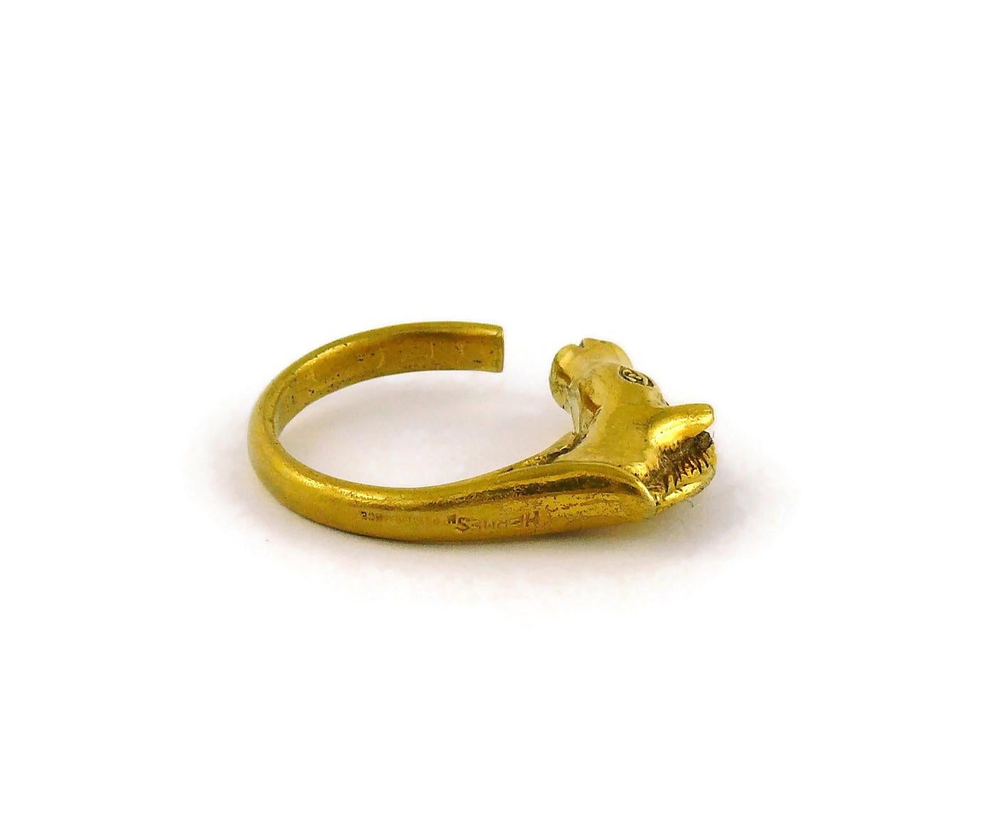 Hermes Paris Vintage Gold Toned Horse Head Ring 3