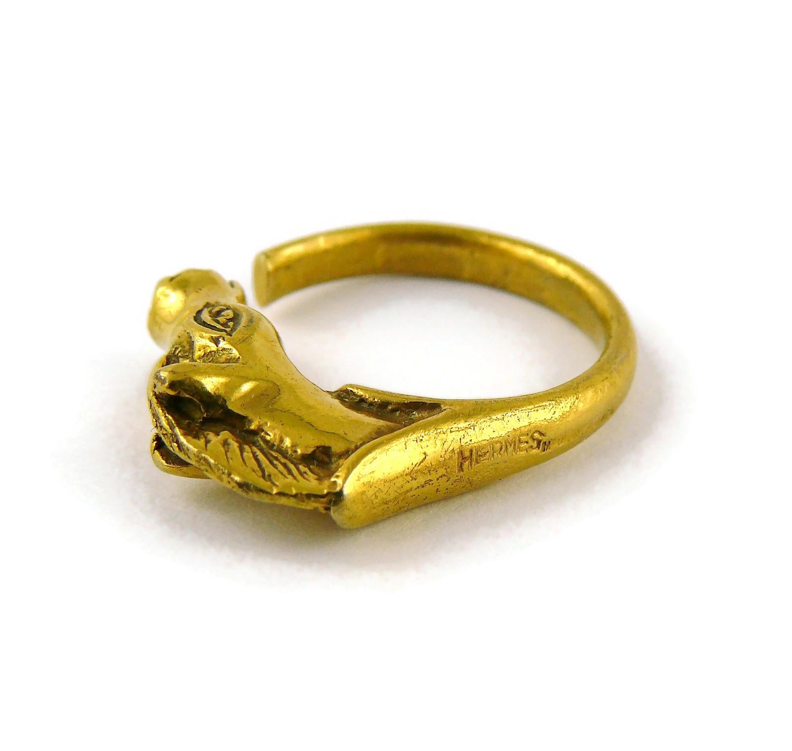 Hermes Paris Vintage Gold Toned Horse Head Ring 4