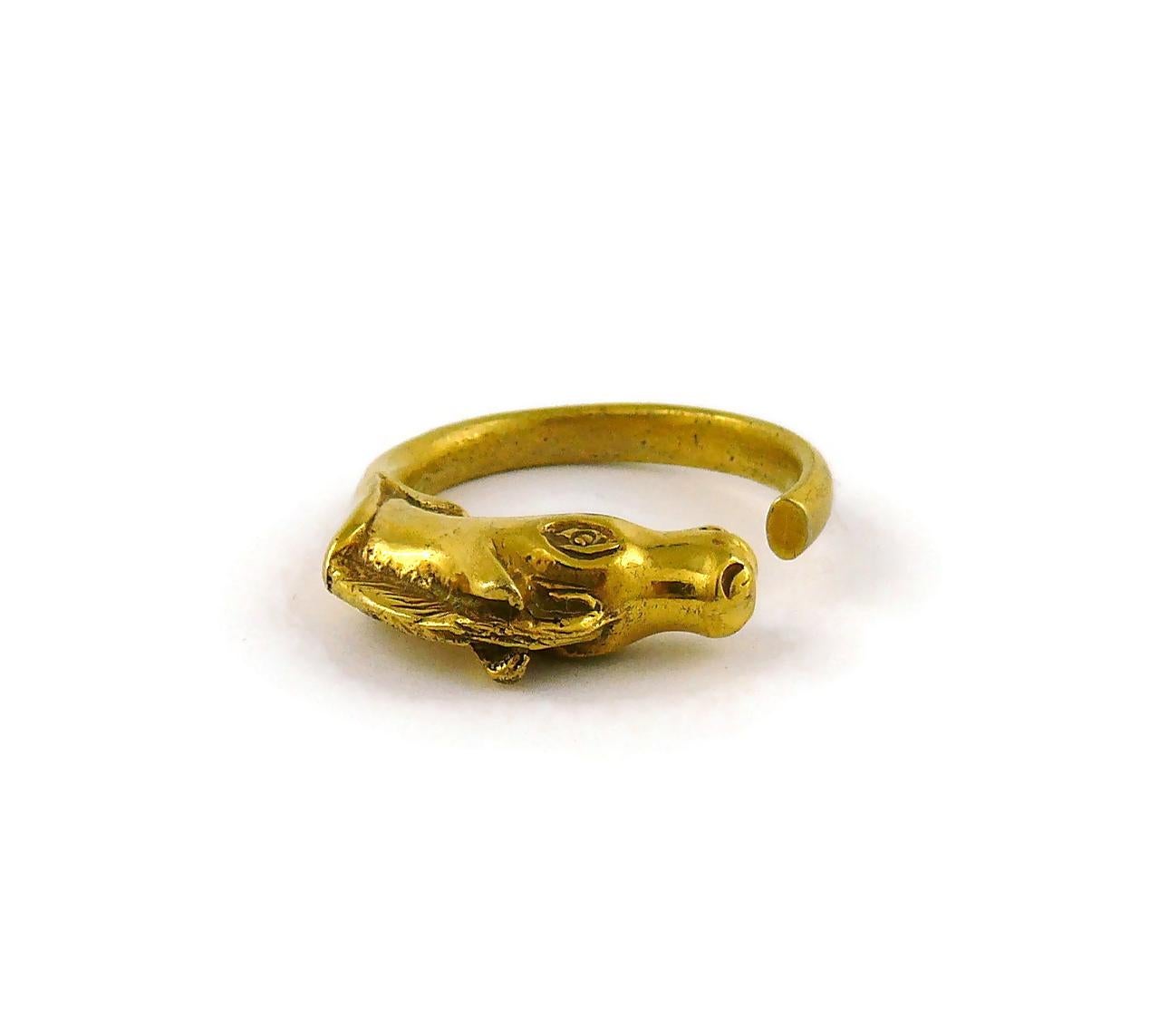 Women's Hermes Paris Vintage Gold Toned Horse Head Ring