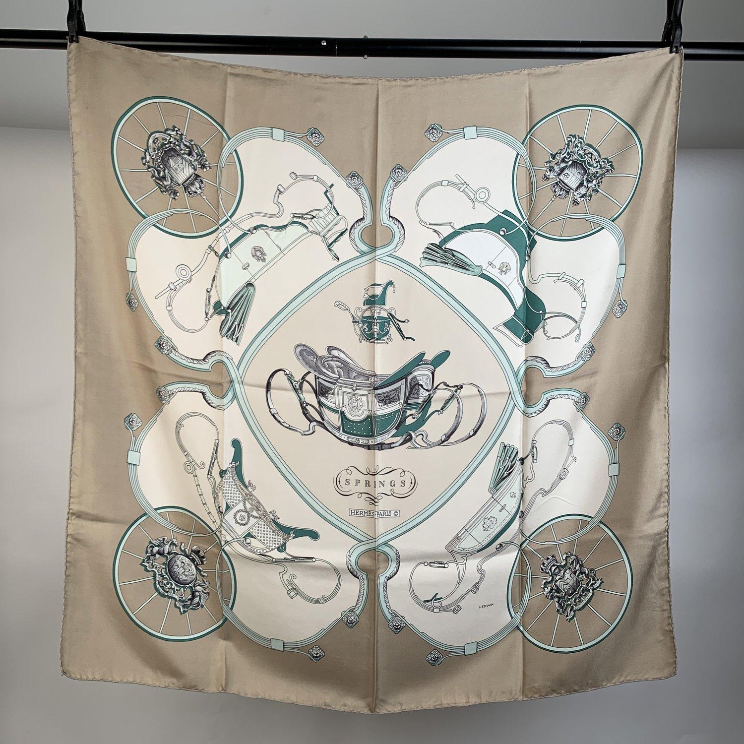 Hermes Paris Vintage Gray Silk Scarf Springs 1974 Philippe Ledoux In Excellent Condition In Rome, Rome