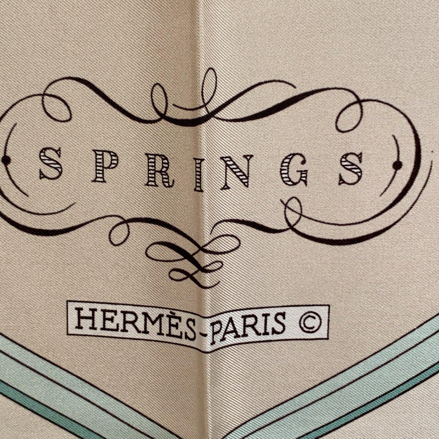 Hermes Paris Vintage Gray Silk Scarf Springs 1974 Philippe Ledoux 2