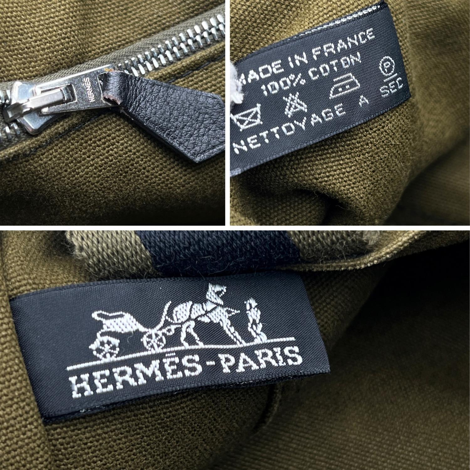 Hermes Paris Vintage Fourre Tout MM Tote Bag aus grüner und blauer Baumwolle im Zustand „Hervorragend“ in Rome, Rome