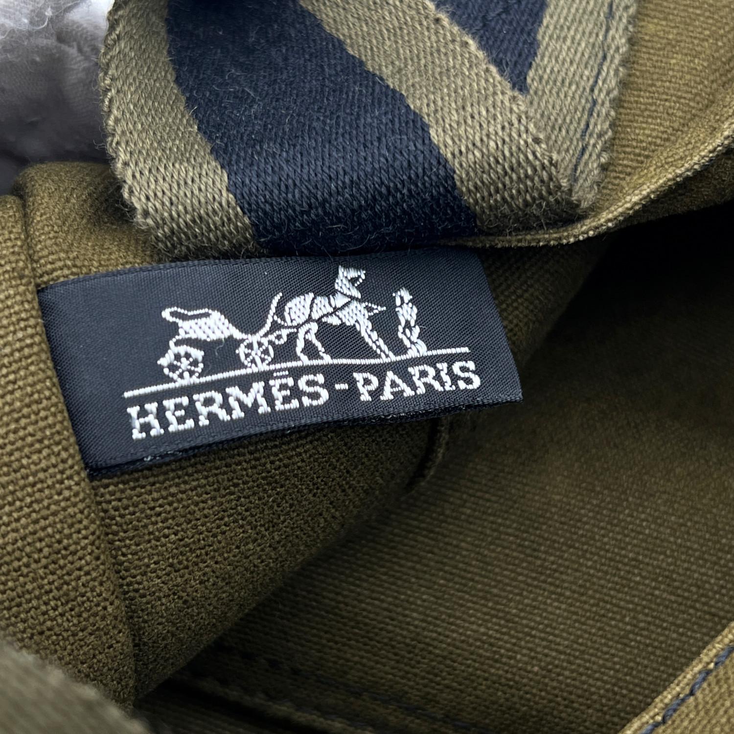 Hermes Paris Vintage Fourre Tout MM Tote Bag aus grüner und blauer Baumwolle 2