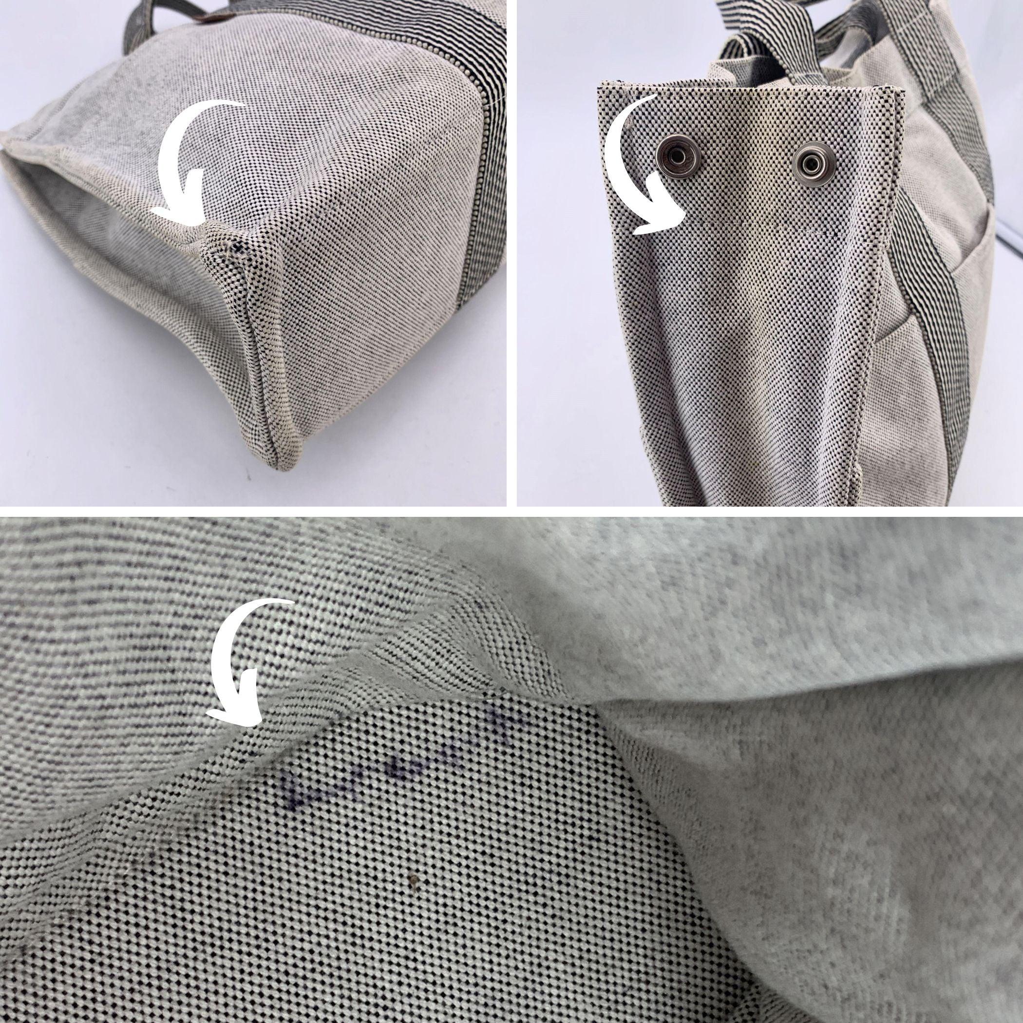 Hermes Paris Vintage Grey and Black Cotton Fourre Tout MM Tote Bag 1
