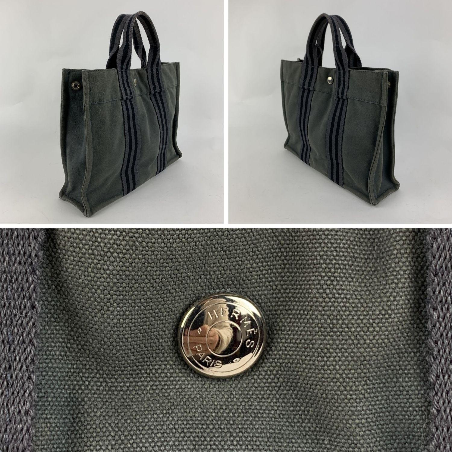 Women's Hermes Paris Vintage Grey and Black Cotton Fourre Tout PM Tote Bag