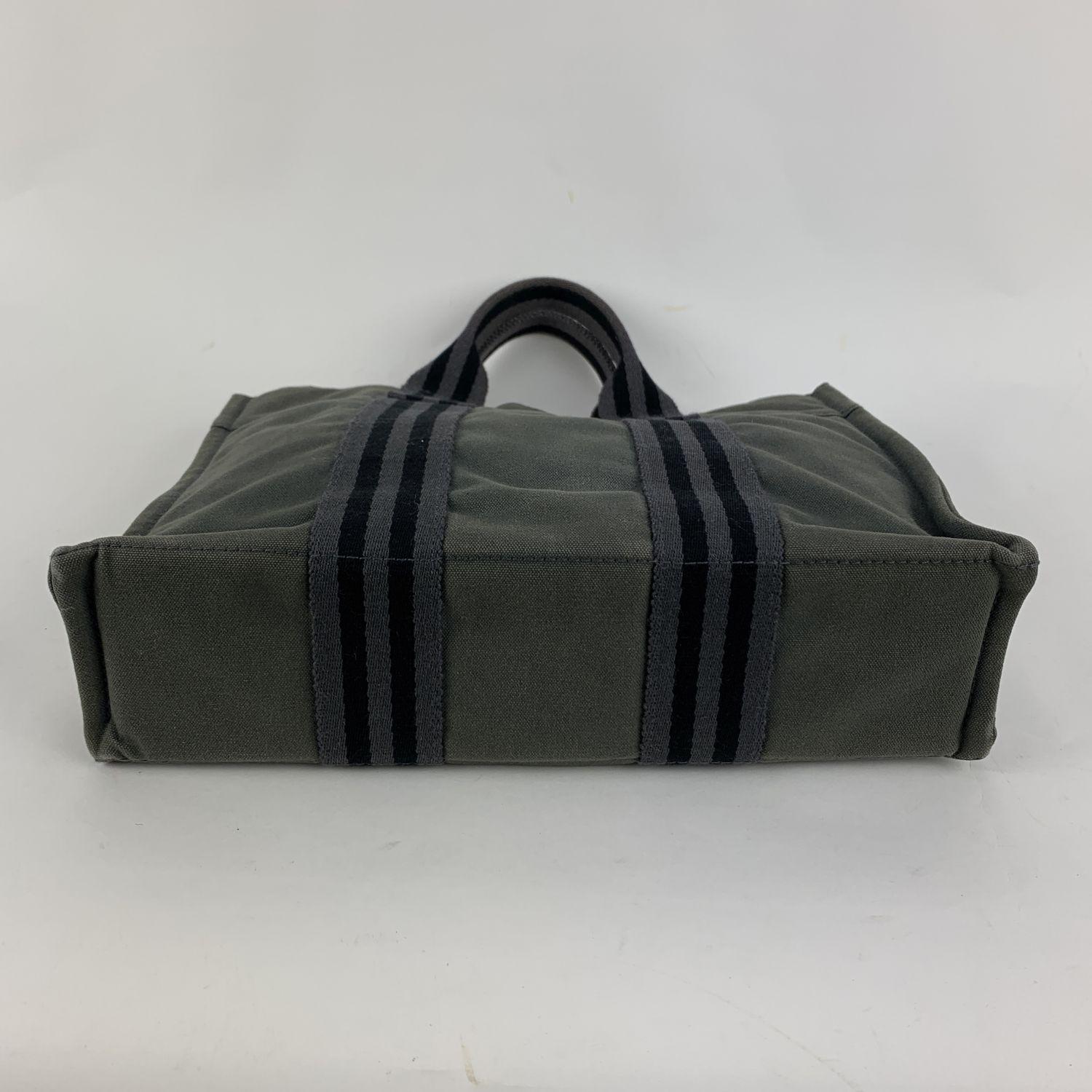 Hermes Paris Vintage Grey and Black Cotton Fourre Tout PM Tote Bag 1
