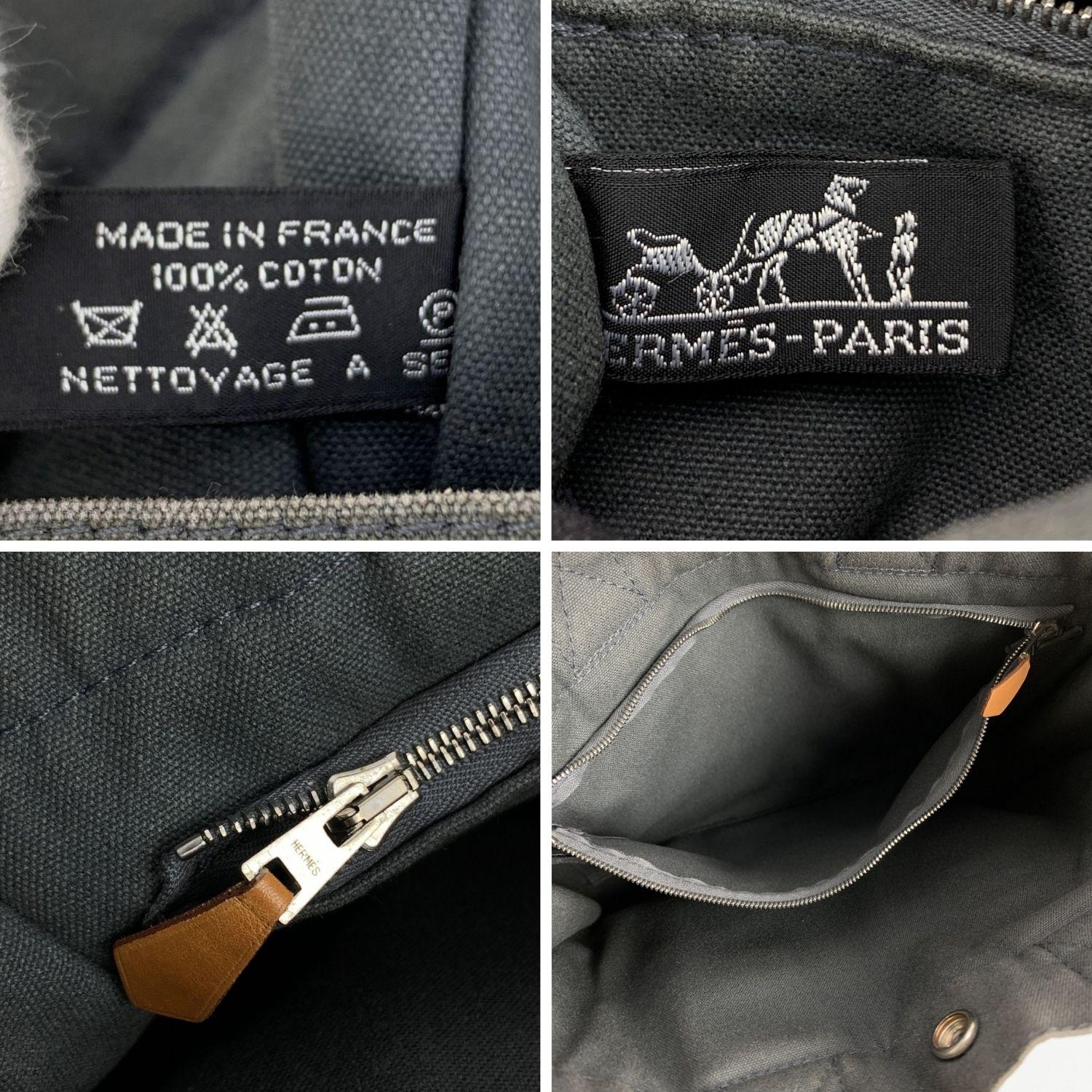 Hermes Paris Vintage Grey and Black Cotton Fourre Tout PM Tote Bag 4