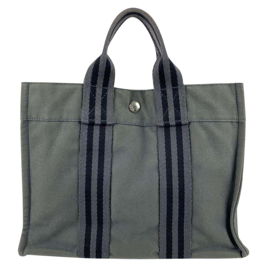 Hermes Paris Vintage Grey and Black Cotton Fourre Tout PM Tote Bag For ...