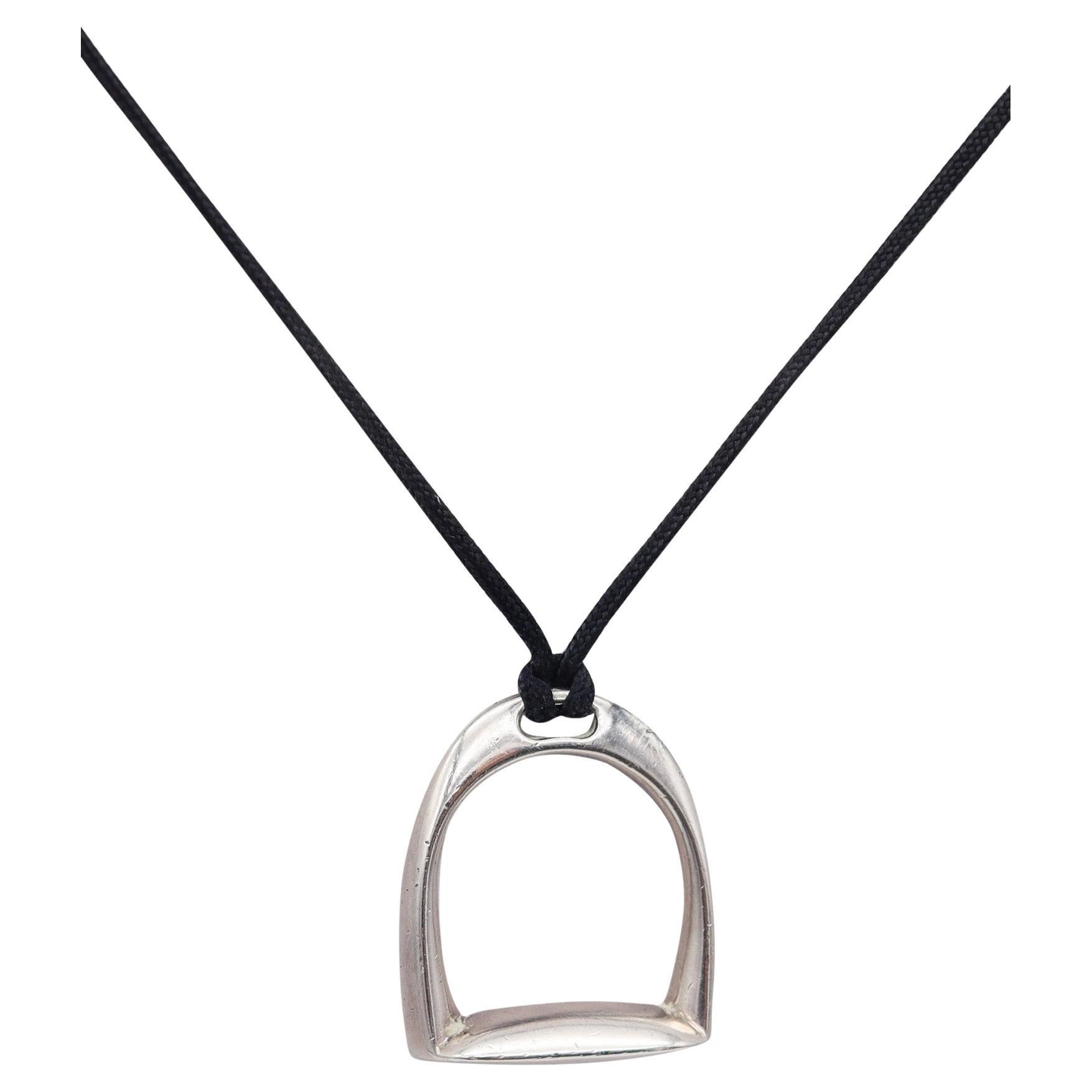 HERMES Paris Vintage Horse-Bit Necklace In .925 Sterling Silver With Cord & Box