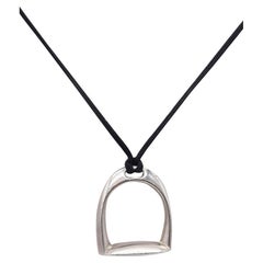 HERMES Paris Vintage Horse-Bit Necklace In .925 Sterling Silver With Cord & Box
