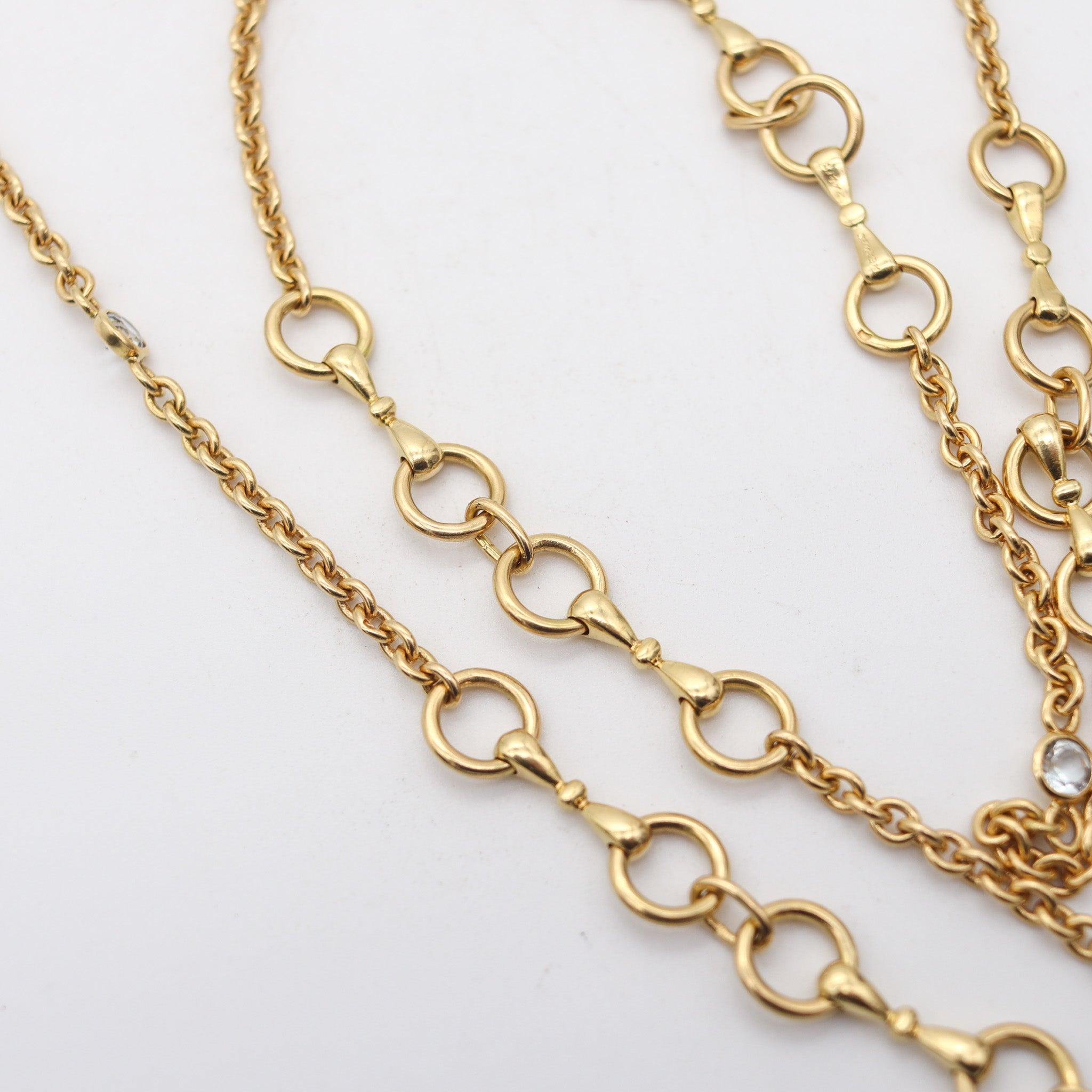 Round Cut HERMÈS Paris Vintage Long Necklace Chain In Solid 18Kt Gold With Gemstones For Sale