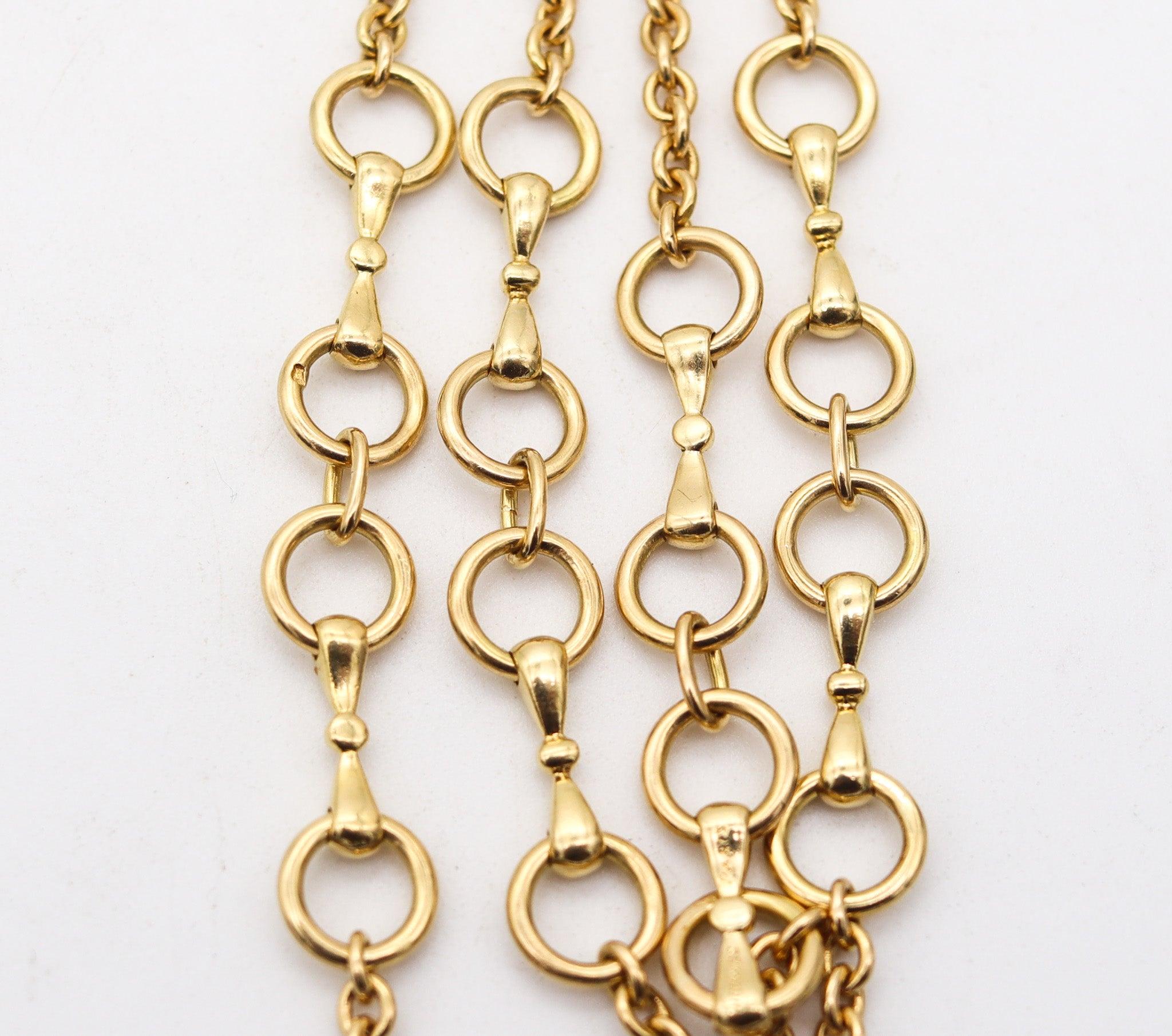 HERMÈS Paris Vintage Long Necklace Chain In Solid 18Kt Gold With Gemstones In Excellent Condition For Sale In Miami, FL
