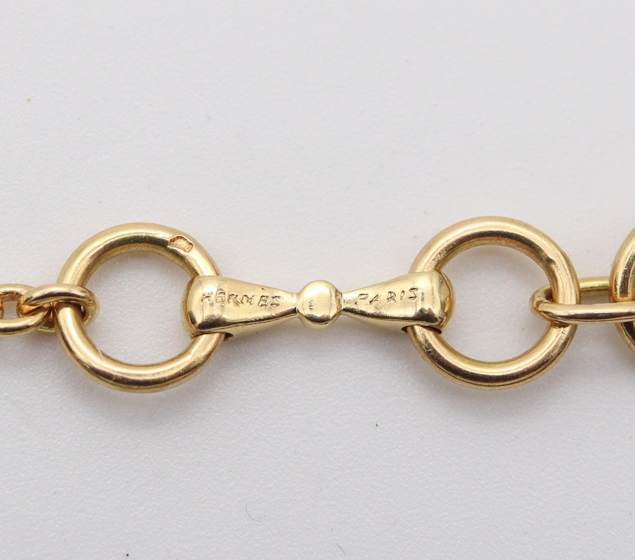 Women's HERMÈS Paris Vintage Long Necklace Chain In Solid 18Kt Gold With Gemstones For Sale