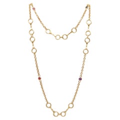 HERMÈS Paris Vintage Long Necklace Chain In Solid 18Kt Gold With Gemstones