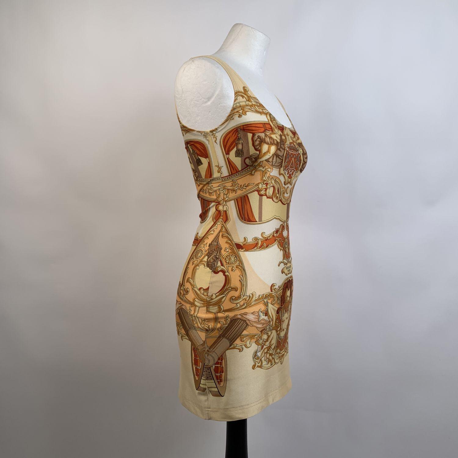 Hermes Paris Vintage Lycra Baroque Bodycon Dress Size 40 In Excellent Condition In Rome, Rome