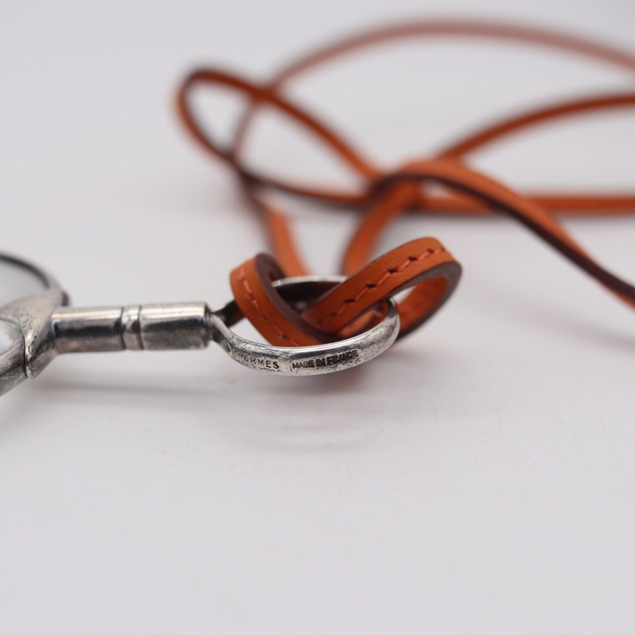 HERMES Paris Vintage Magnifier Necklace In .925 Sterling Silver With Leather For Sale 1