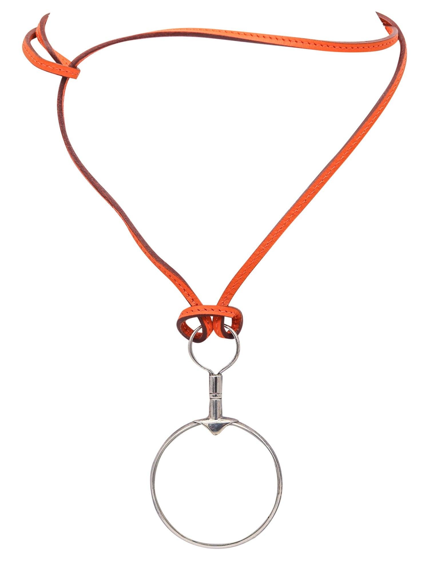 HERMES Paris Vintage Magnifier Necklace In .925 Sterling Silver With Leather For Sale
