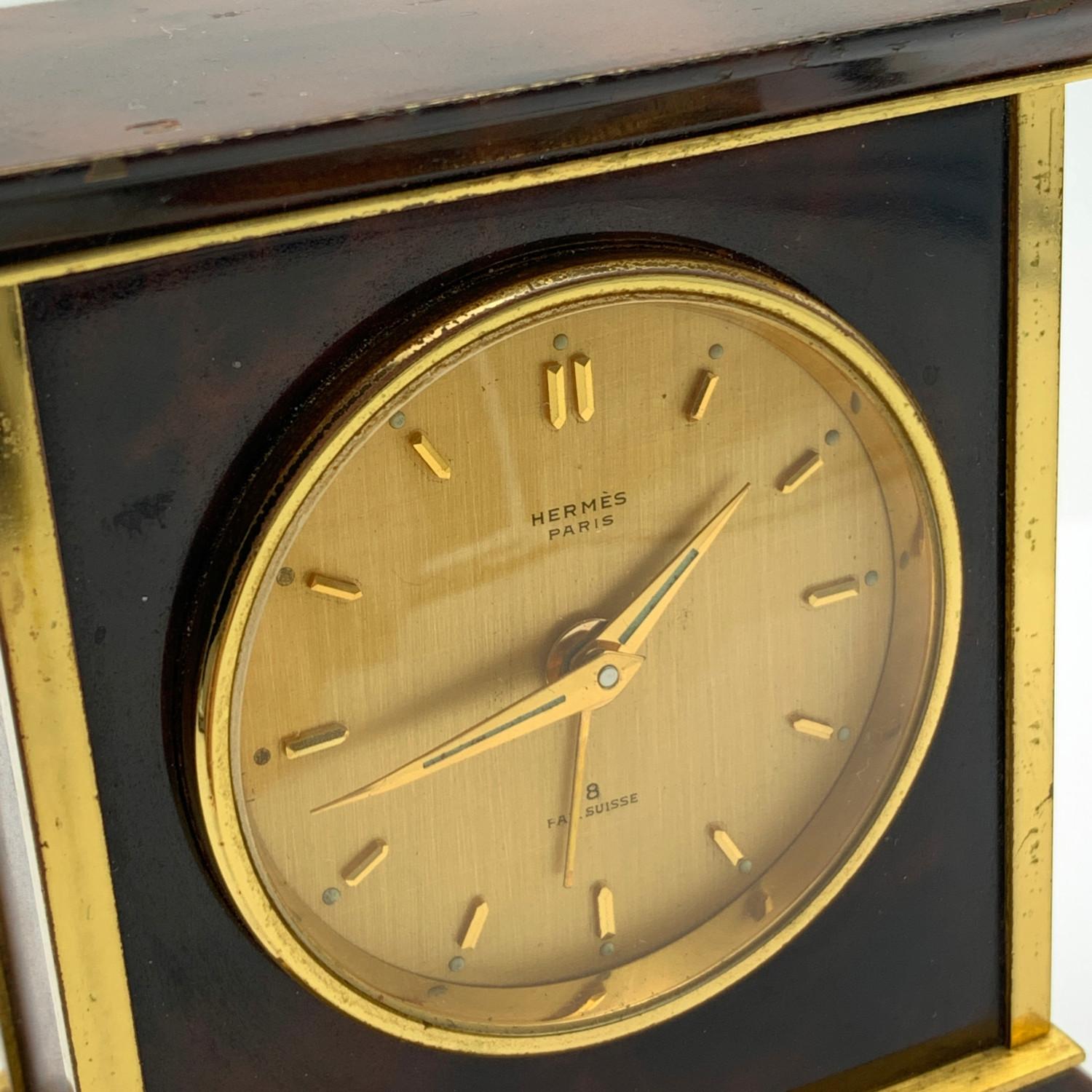 Hermes Paris Vintage Mechanical Table Travel Alarm Clock 1227 In Good Condition In Rome, Rome