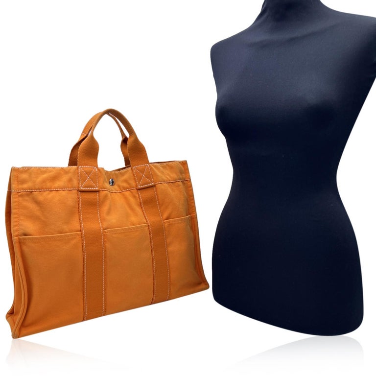 Auth Hermes New Fourre Tout MM Women's Canvas Tote Bag Orange