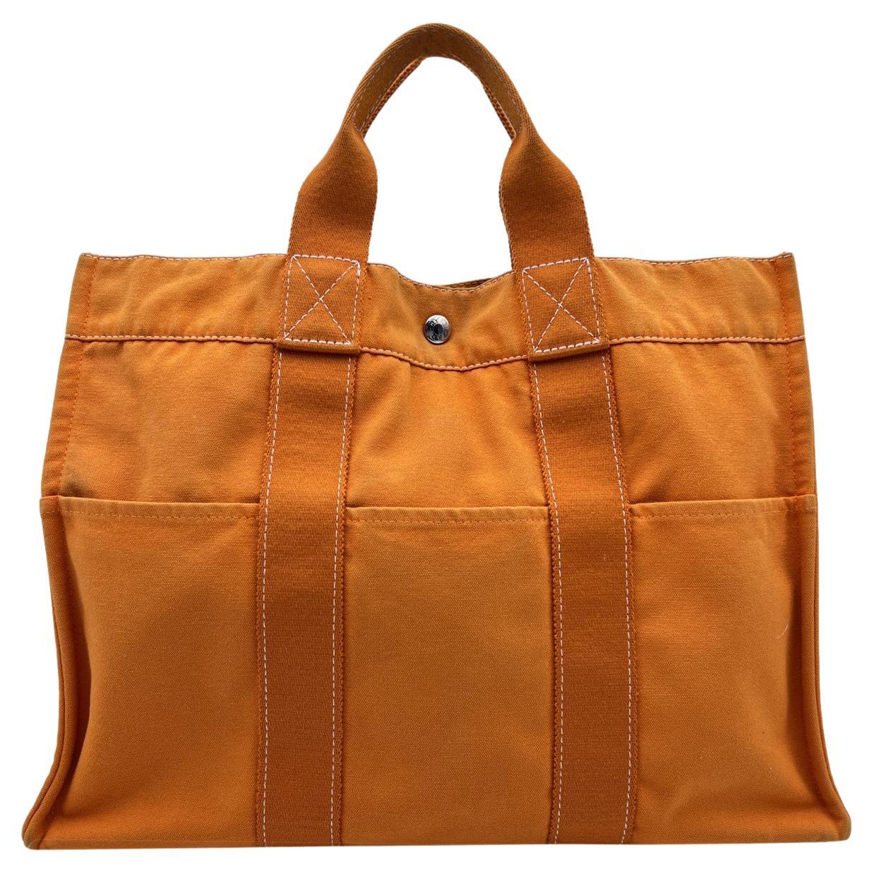 Fourre Tout MM Tasche aus orangefarbenem Segeltuch von Hermès Paris