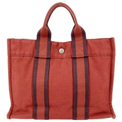 Hermes Paris Vintage Red Blue Cotton Fourre Tout PM Tote Bag
