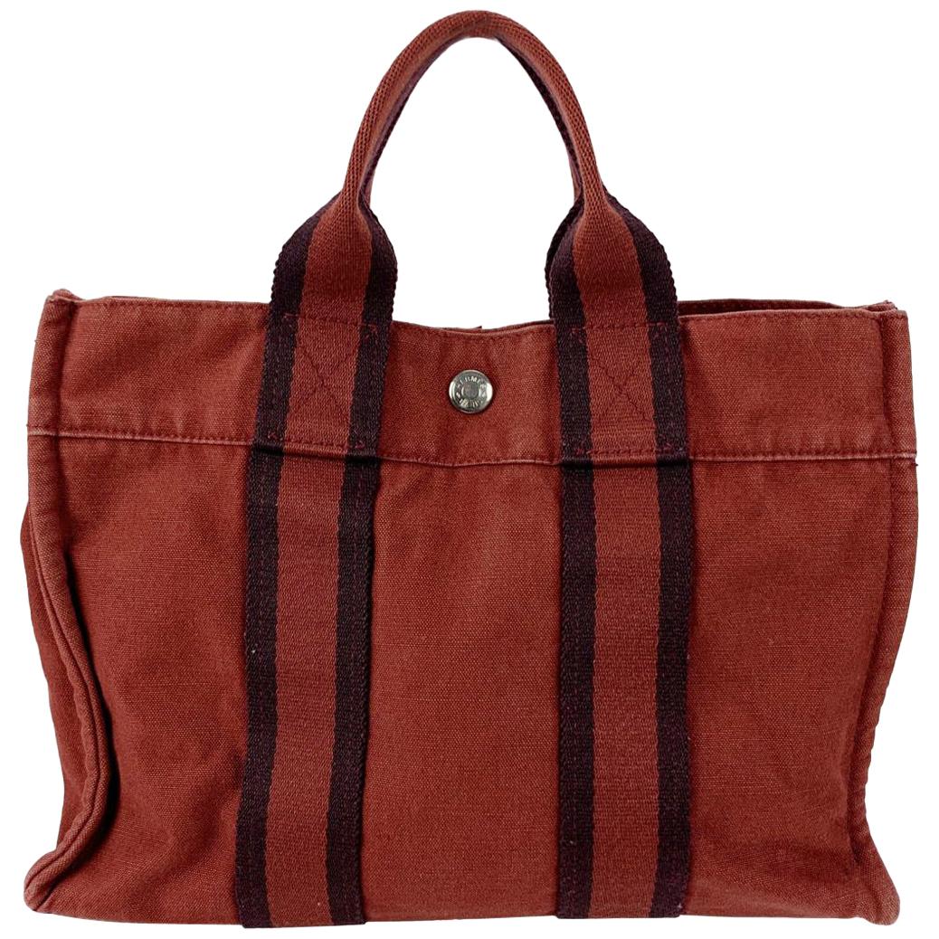 Hermes Paris Vintage Red Blue Cotton Fourre Tout PM Tote Bag