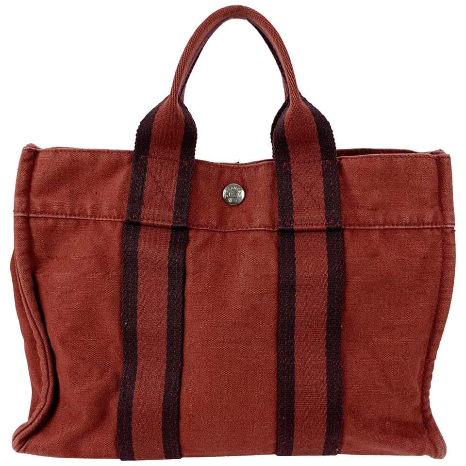 Hermes Paris Vintage Red Blue Cotton Fourre Tout PM Tote Bag at 1stDibs
