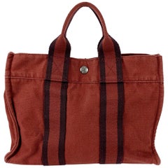 Hermes Paris Vintage Red Blue Cotton Fourre Tout PM Tote Bag