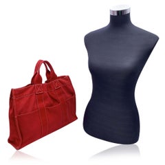 Hermes Paris Vintage Rot Canvas Baumwolle Fourre Tout MM Tasche Tote
