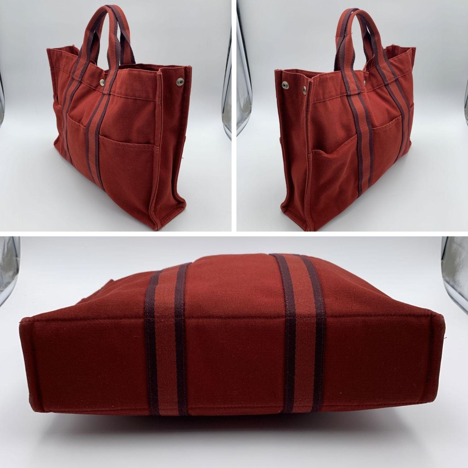 Hermes Paris Vintage Red Canvas Cotton Fourre Tout MM Bag Tote In Excellent Condition In Rome, Rome