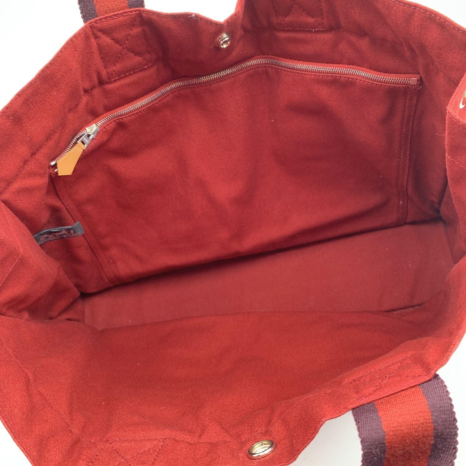 Hermes Paris Vintage Red Canvas Cotton Fourre Tout MM Bag Tote For Sale 1